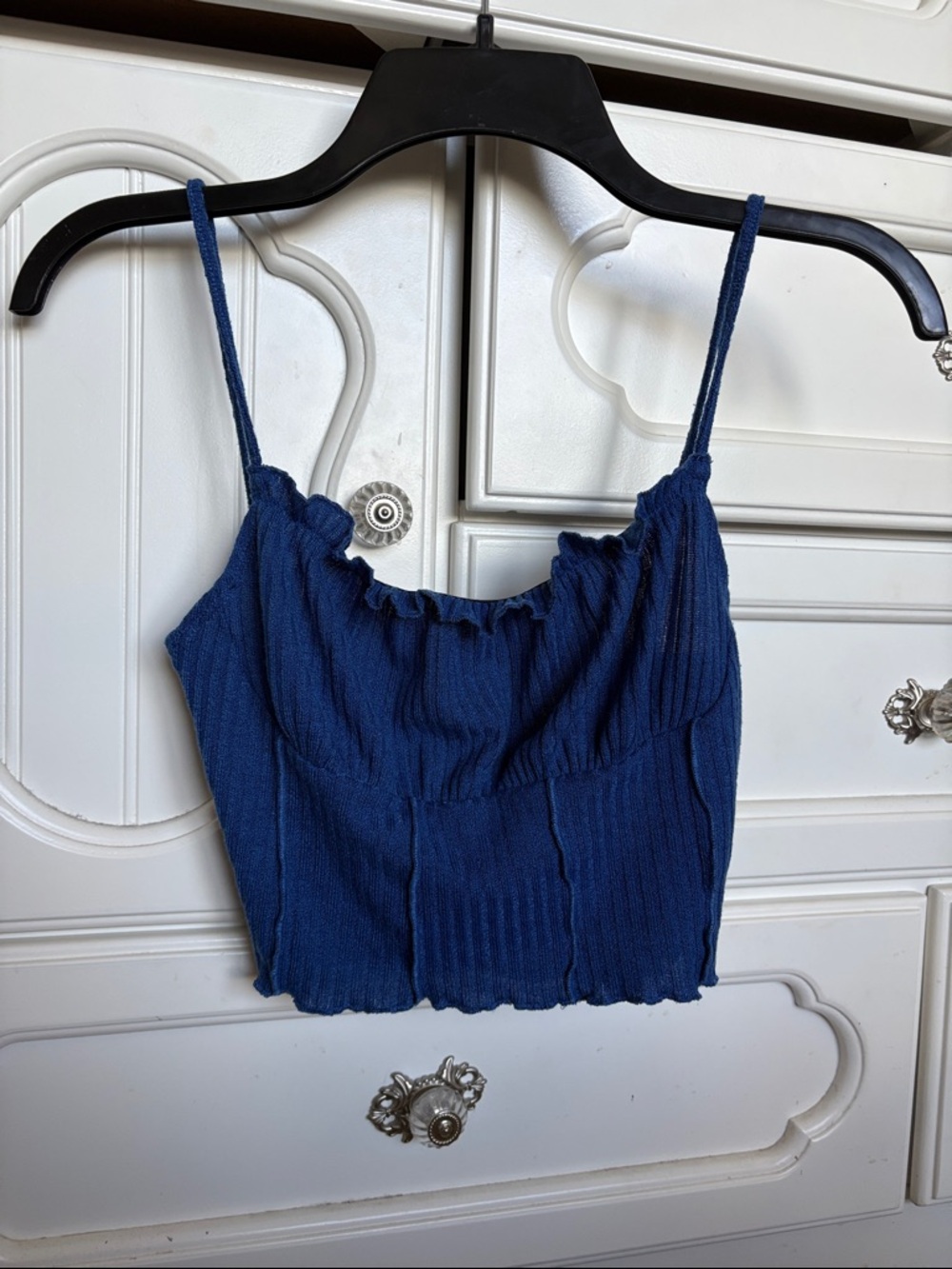 Shein Blue Ribbed Cropped Cami Top
